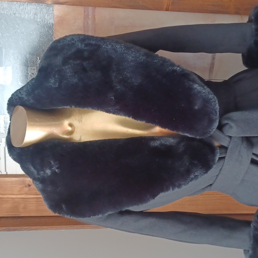 Forever 21 Black Faux Fur Trim Coat - Picture 2 of 16
